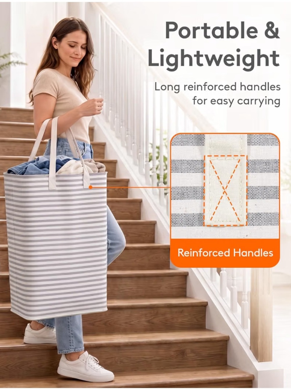 Gray and White Striped Collapsible Laundry Hampers- 2 pack NEW 🏷️ - Picture 4 of 6